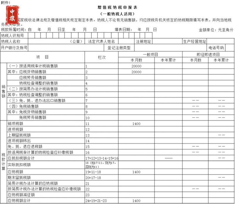 5月份增值税纳税申报表