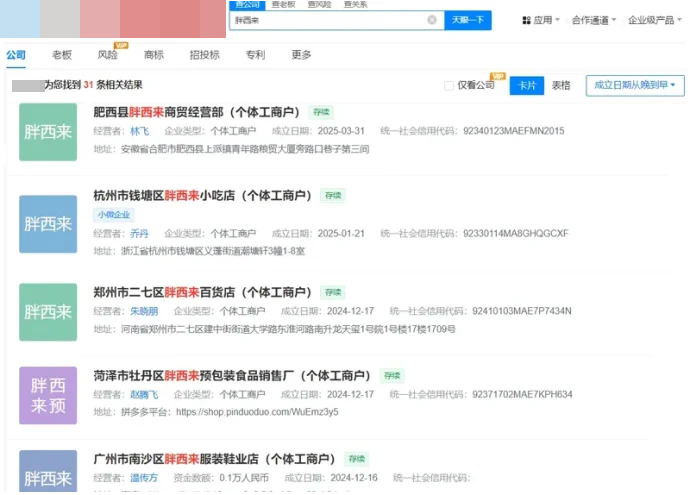 某查询工具上查胖西来也有很多企业.png