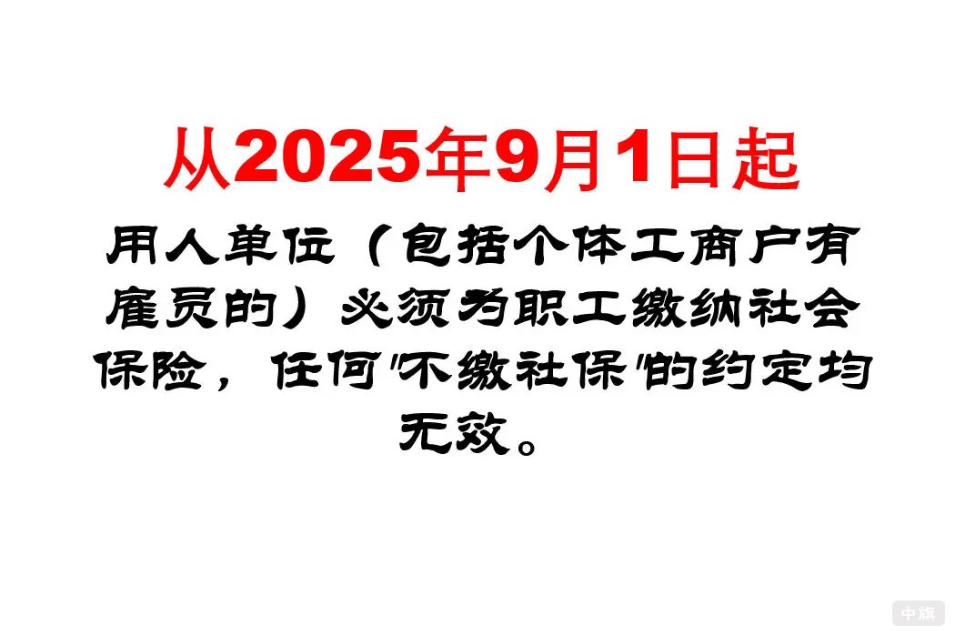 2025年9月1日起所有用人单位必须缴纳社保