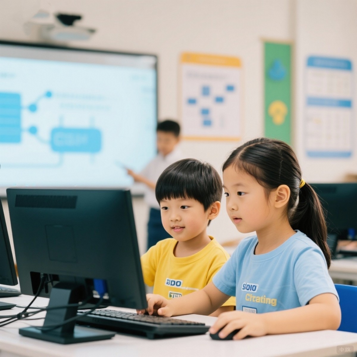 正在学习的两个孩子