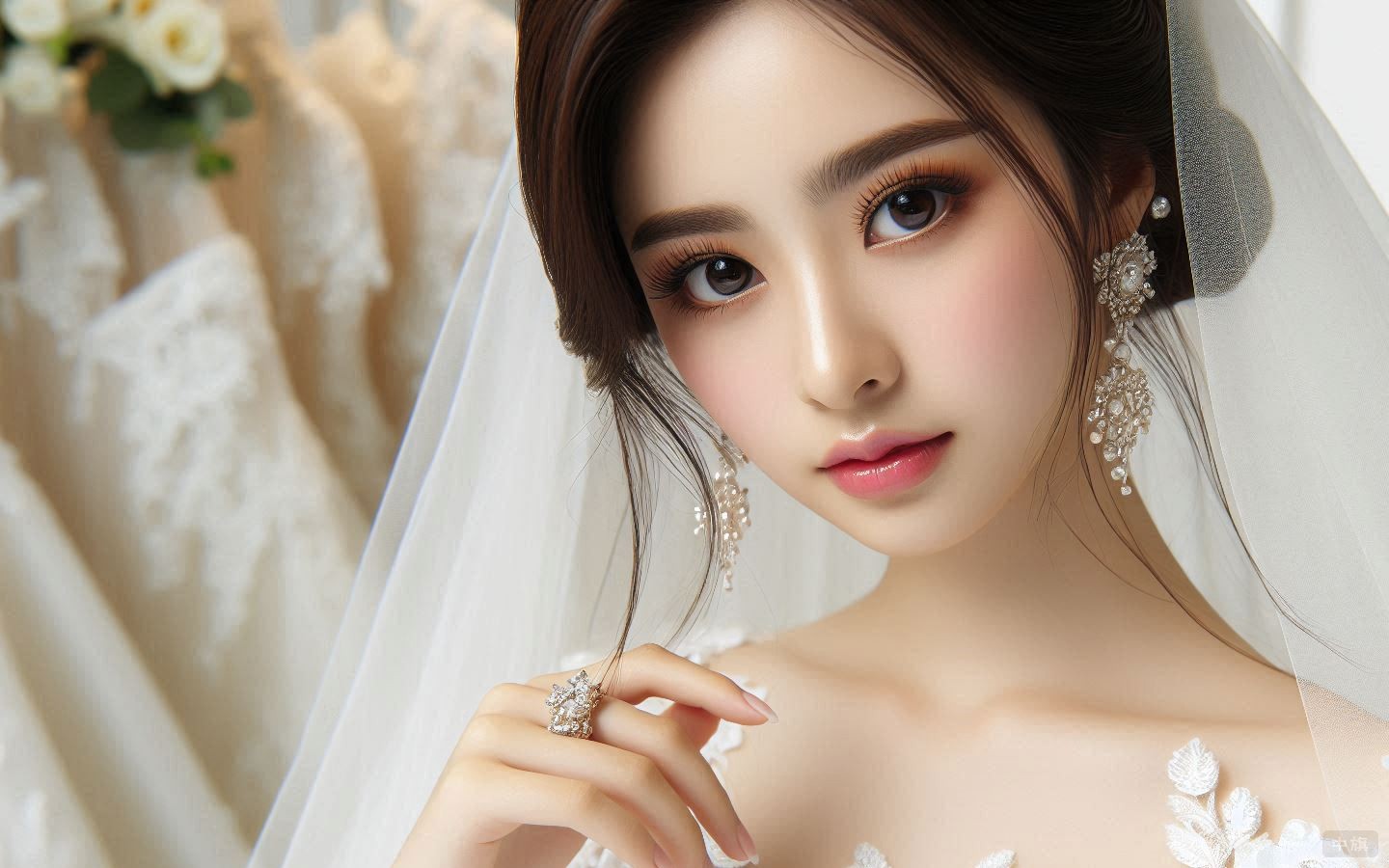 新娘子刚拍完的婚纱照