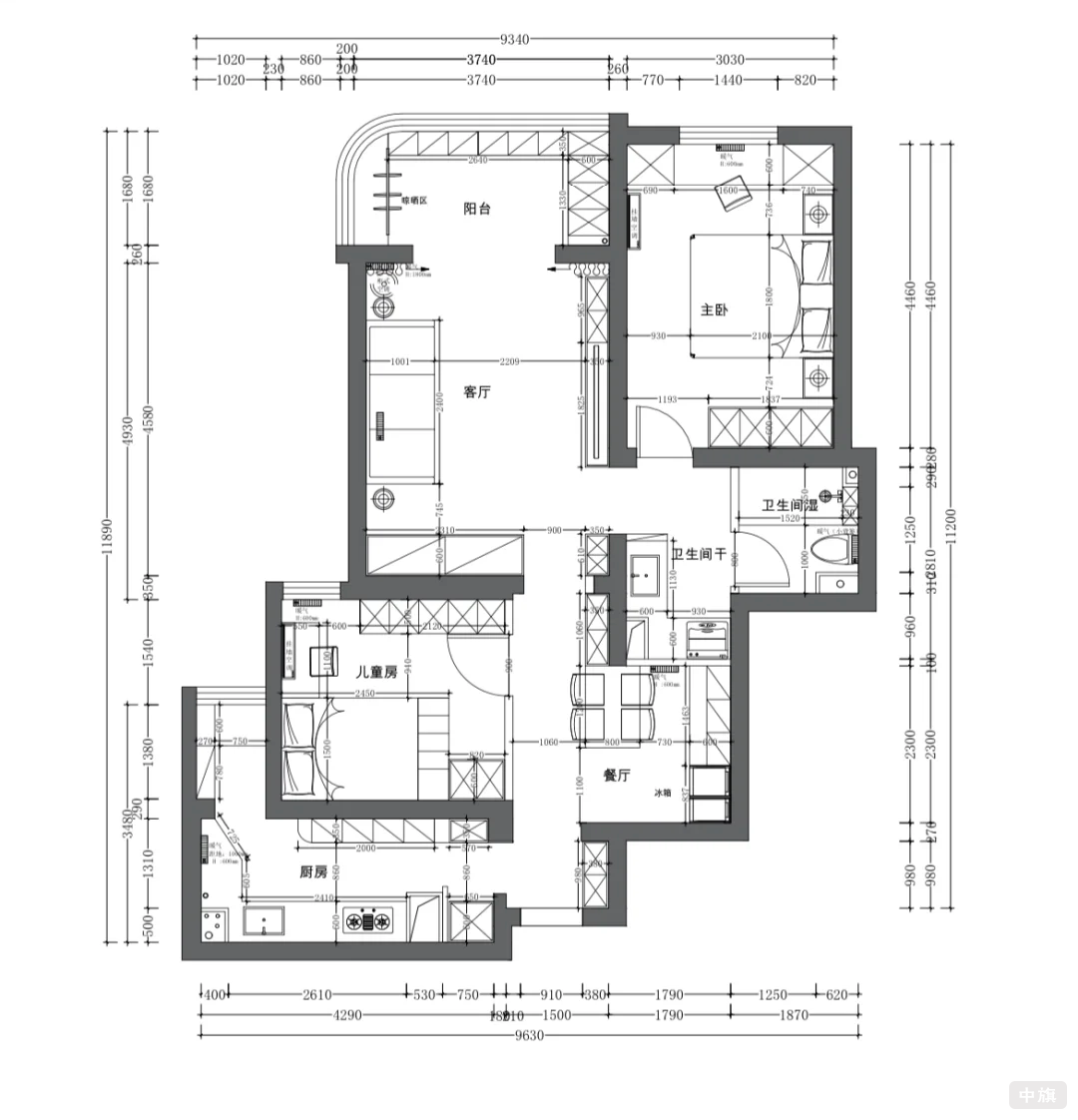 我们家里装修的时候工人给的平面图