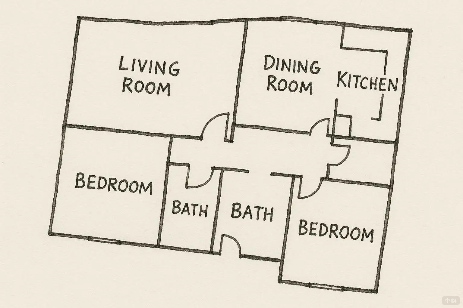 手绘平面图，有点歪歪扭扭的