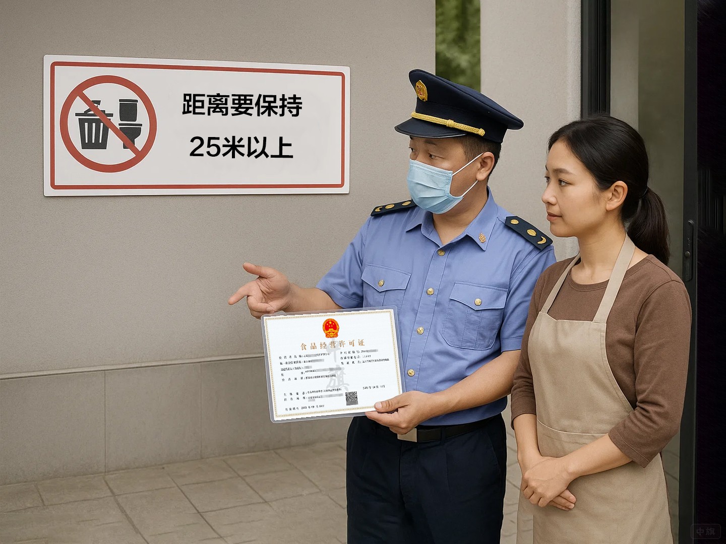 门口不能靠近垃圾站、厕所、污水沟等污染源，距离要保持25米