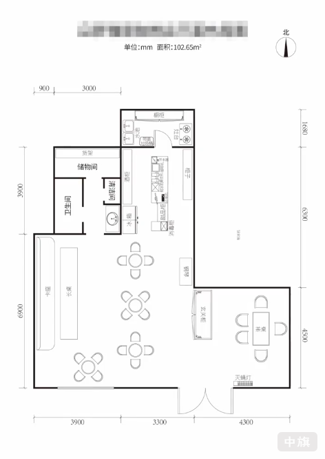 该平面图图纸标注好的就是1:100的尺寸来画的
