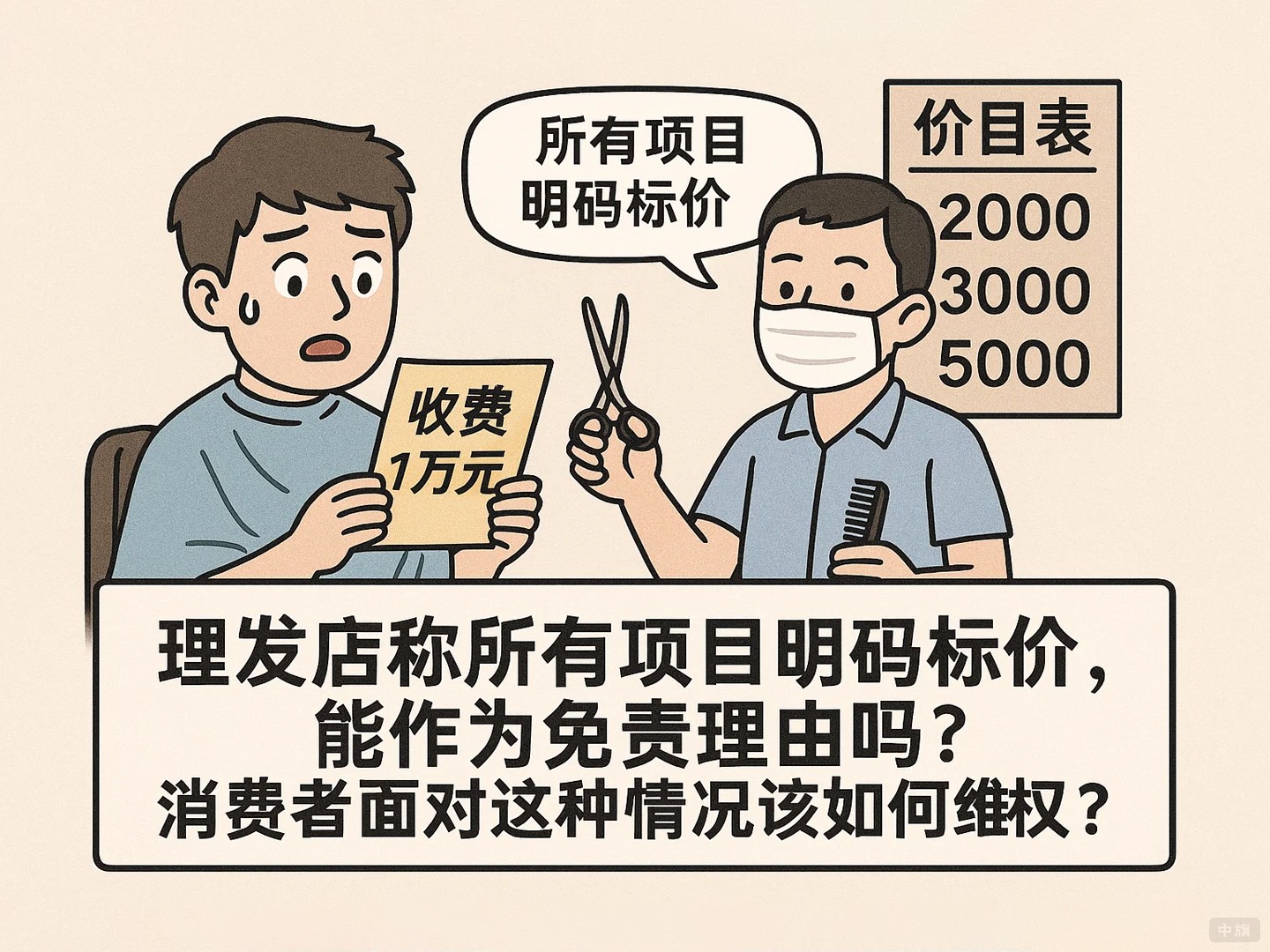 理发店称所有项目明码标价能作为免责理由么？实际收费1万元，也是没谁了。