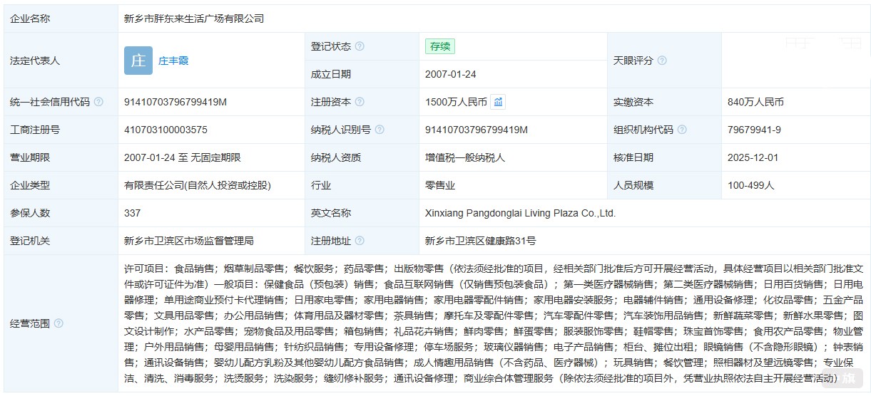 新乡市胖东来生活广场有限公司经营范围 新乡市胖东来生活广场有限公司经营范围