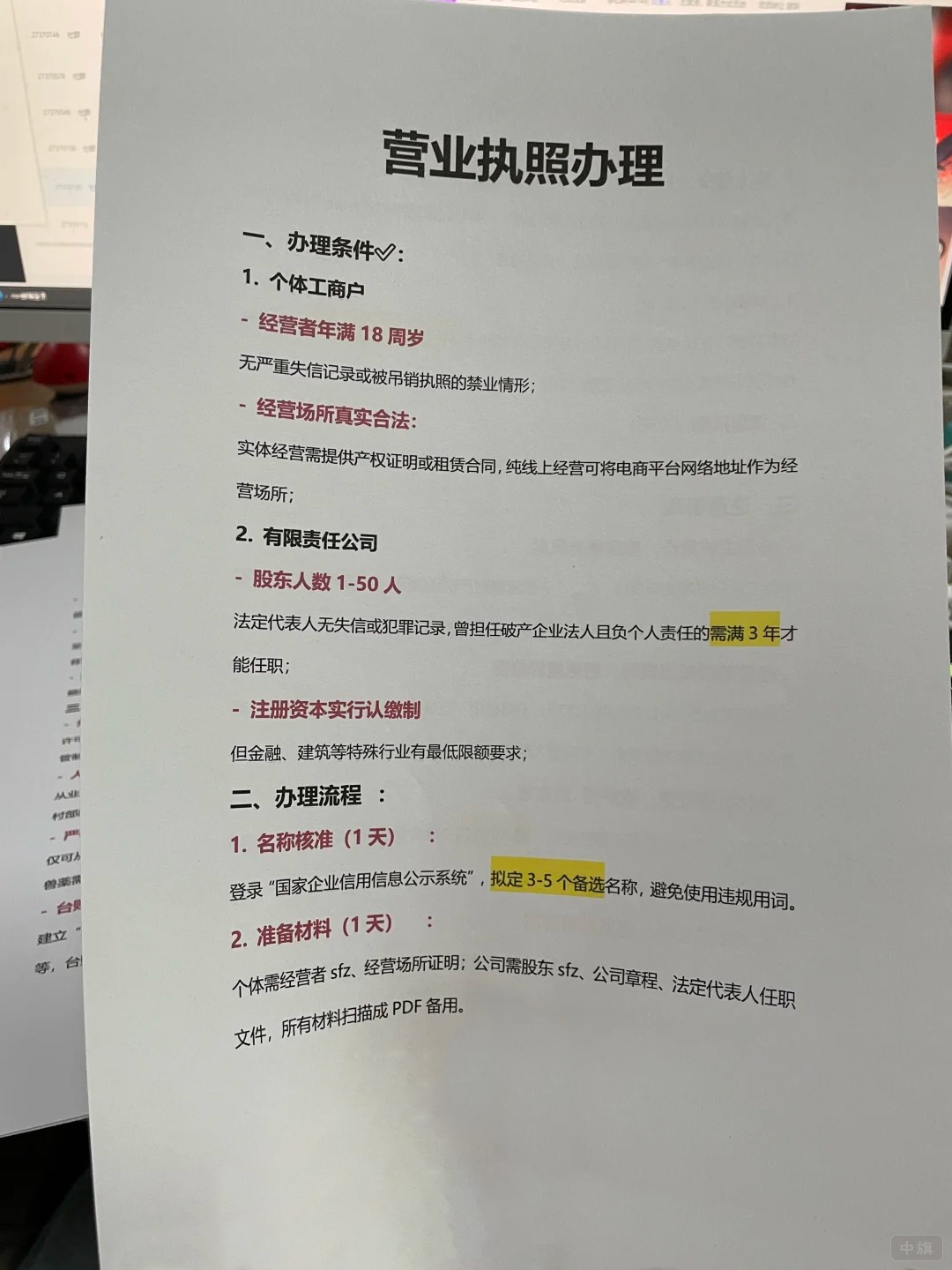 营业执照办理文件版 营业执照办理文件版