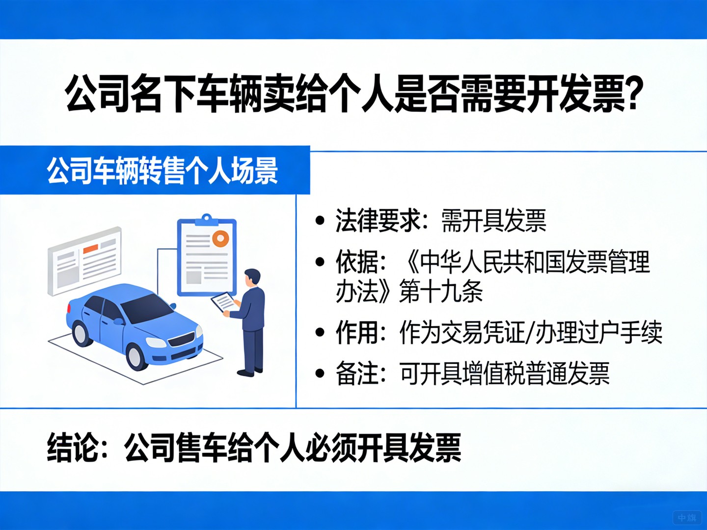 公司名下的车卖给个人也需要给开发票么？