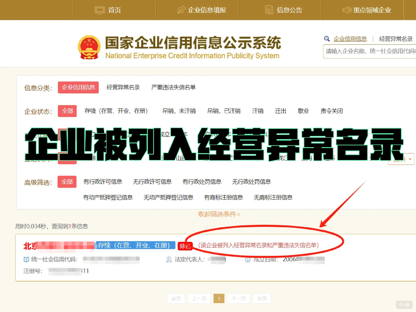 企业被列入经营异常名录